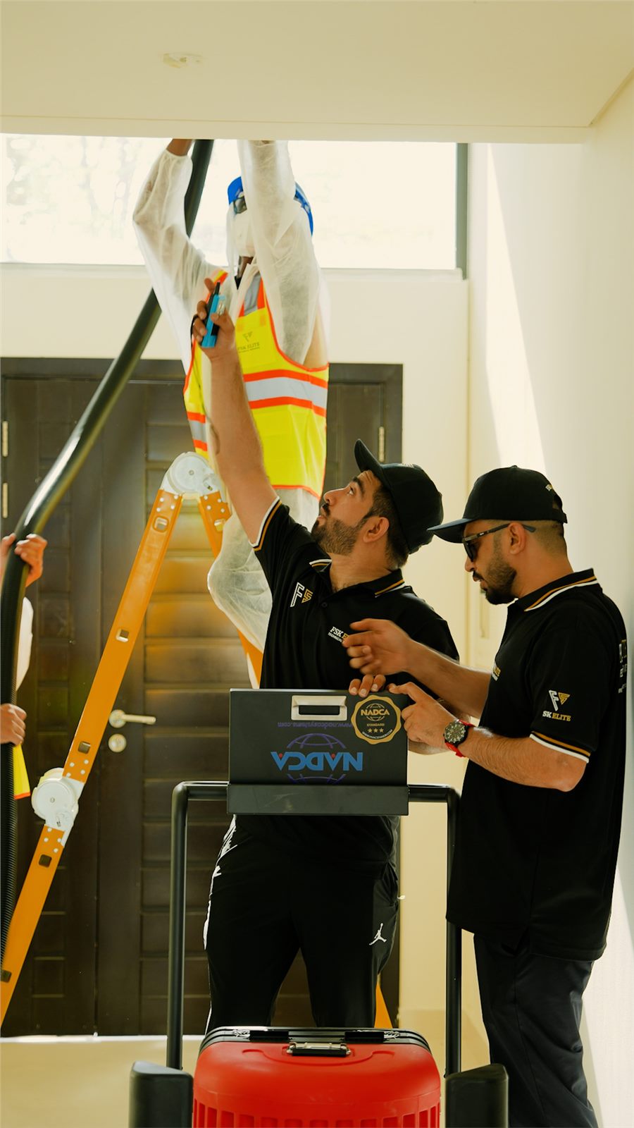 FSK Elite technicians carrying out AC duct cleaning in a Dubai villa